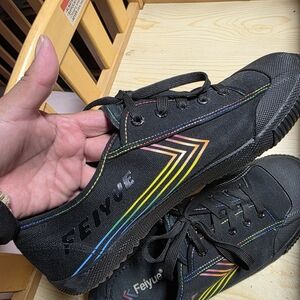 Feiyue Black Sneakers with Multicolor Stripes
